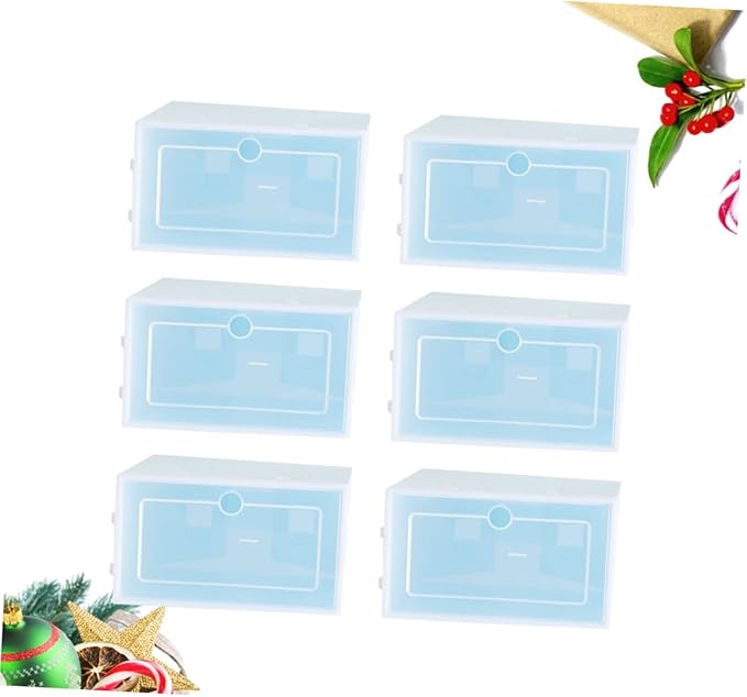 6PCS Stackable Transparent Shoes Storage Boxes Thicken Plastic Shoe Containers S Blue for Organizing Sneakers High Heels and Boots Closet Home