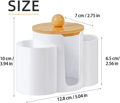 3-in-1 Q-Tip Holder for Bathroom – Premium Vanity Organizer Canister with Dustproof Lid for Cotton Swabs, Balls and Pads, Countertop Storage Container（White）