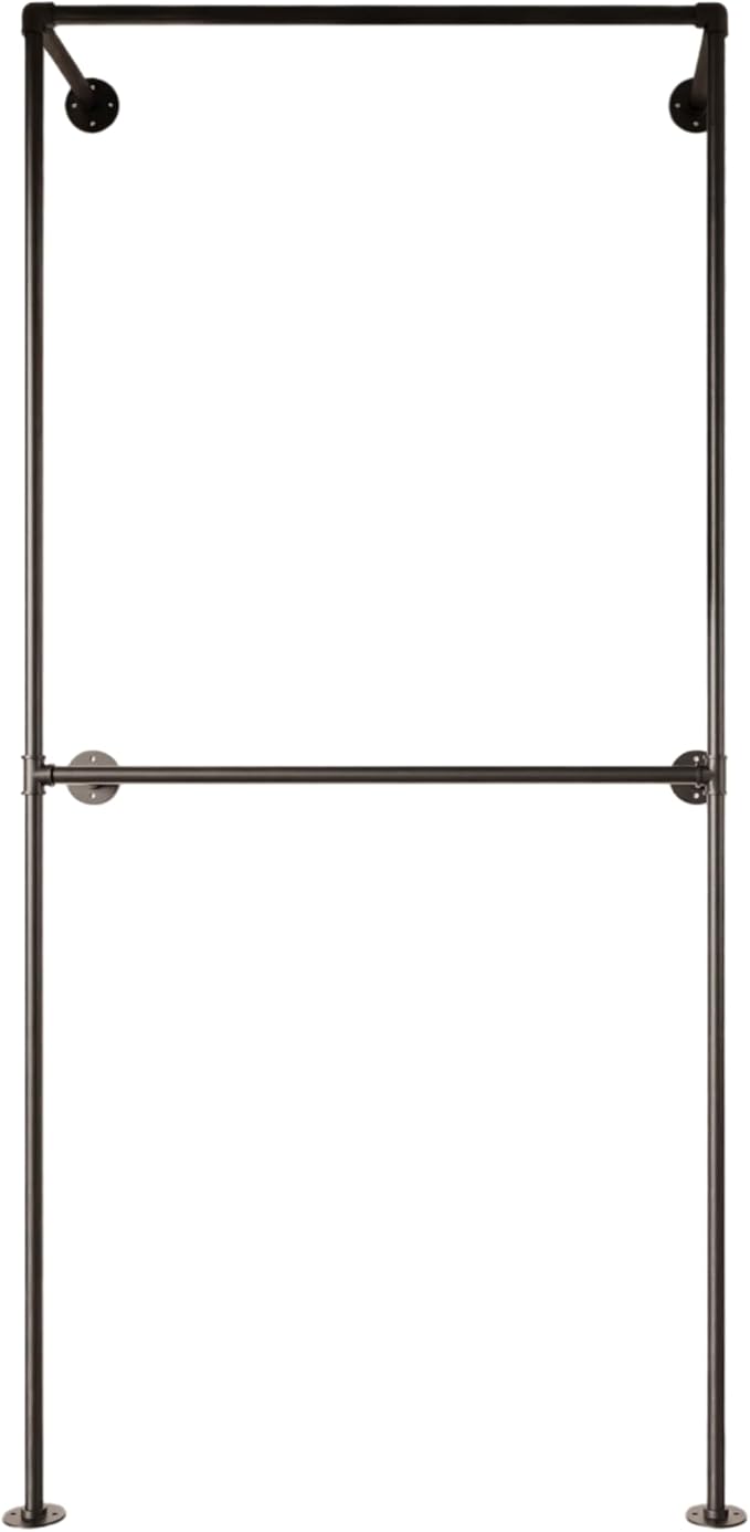 Black Industrial Pipe Clothing Rack 37.4" W Wall Mounted, Heavy Duty Iron Garment Rack 150 lbs per Rod, Open Closet Organizer for Bedroom Laundry Room Retail Display