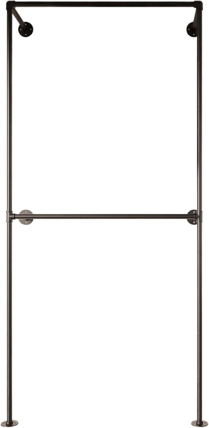 Black Industrial Pipe Clothing Rack 37.4" W Wall Mounted, Heavy Duty Iron Garment Rack 150 lbs per Rod, Open Closet Organizer for Bedroom Laundry Room Retail Display