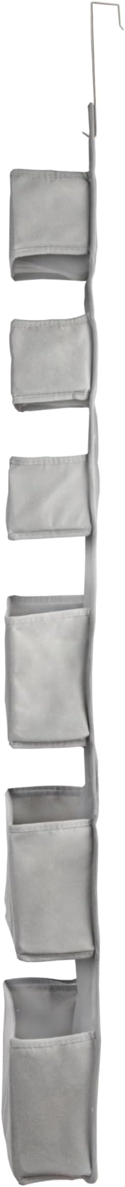 Household Essentials 6 Pocket Over the Door Pocket Organizer, PP Non-Woven Fabric Pockets, Reinforced Siding, Foldable, Versatile, Perfect for Residential and Commercial Doors, Grey