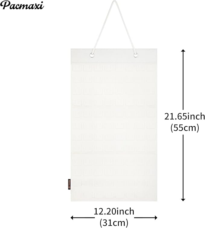 PACMAXI Hanging Brooch Pin Organizer, Display Pins Storage Case, Brooch Collection Storage Holder, Holds Up to 96 Pins.(Not Include Any Accessories) (S-96 Slots, Ivory White, Small)