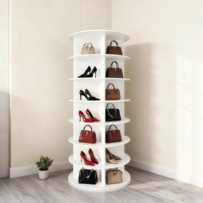 Shoe Organizer 7-Tier Spinning Shoe Rack - 360° Rotating Storage Organizer for 20-30 Pairs, Space Saving Narrow Design for Entryway/Closet Closet Handbag Display Rotate