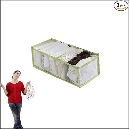 1PC/3PCS Wardrobe Clothes Organizer and Storage Grid For Jeans Drawers and Pants (Green,For Leggings/7 Grids/Large)