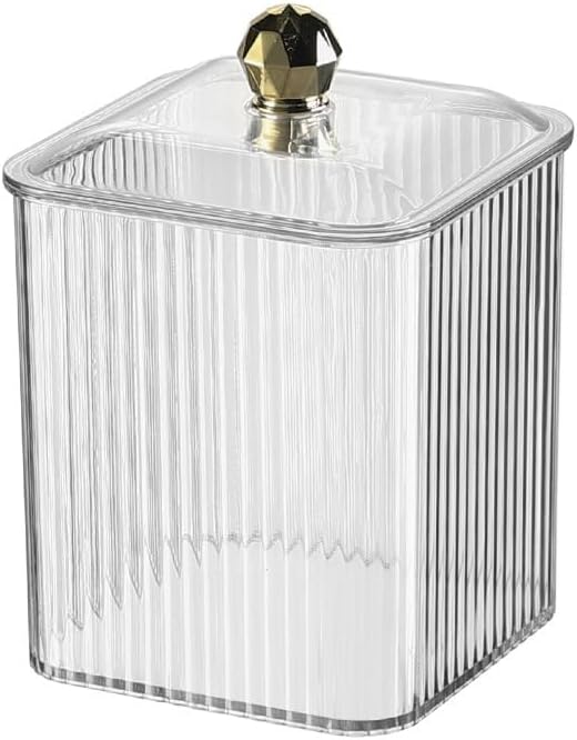 Clear Qtip Holder Dispenser for Cotton Ball and Swab Plastic with Lid Translucent Square Shape Canister Cube Jar for Bathroom Living Room Bedroom Vanity Makeup Organization (Tranparent*2)