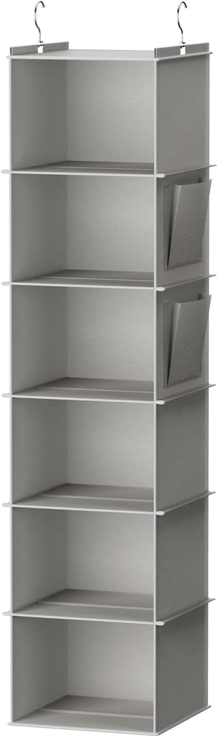 ANIS·KEAAR Large Hanging Closet Organizer and Storage,Collapsible 6-Shelf Washable Closet Hanging Storage Shelves for Bedroom,Bathroom (Grey)