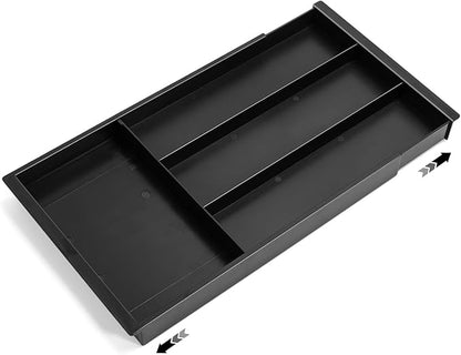 Silverware Drawer Organizer Tray, Adjustable Small Utensil Holder for Spoon and Fork, Expandable Flatware Cutlery Tray for Kitchen Drawers (Black)