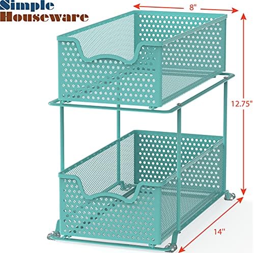 Simple Houseware 2 Tier Sliding Cabinet Basket Organizer Drawer, Turquoise - Image 3