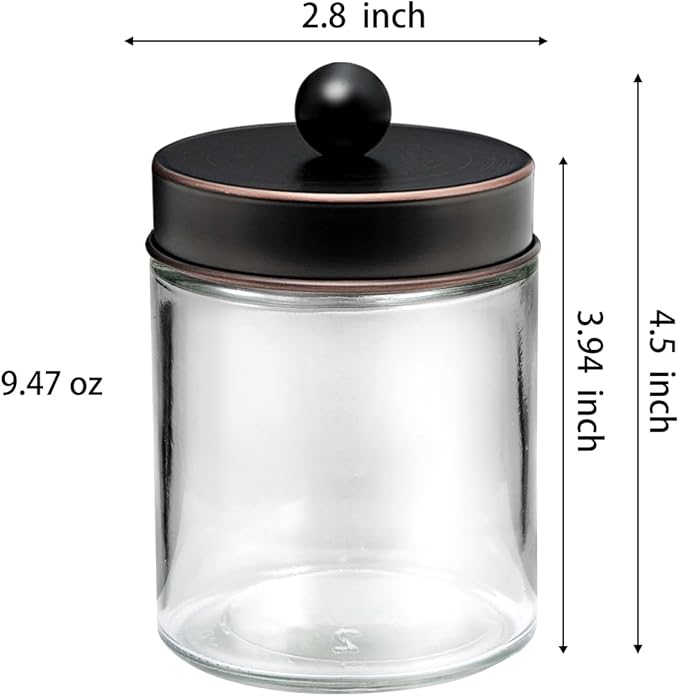 Apothecary Jar Canisters Bathroom Vanity Organizer - Qtip Holder Storage Organizer Countertop -Stainless Steel Lids &Cute Stickers for Qtips,Cotton Swabs,Makeup Sponges,Floss(3 Pack) (ORB)
