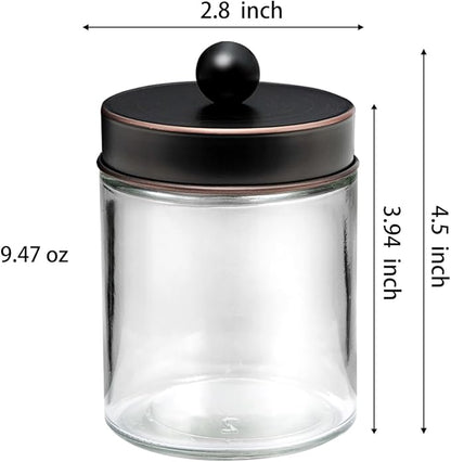 Apothecary Jar Canisters Bathroom Vanity Organizer - Qtip Holder Storage Organizer Countertop -Stainless Steel Lids &Cute Stickers for Qtips,Cotton Swabs,Makeup Sponges,Floss(3 Pack) (ORB)