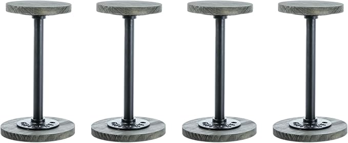 MyGift 4 Pcs Tabletop Hat Rack Stand, Freestanding Cowboy Hat Holder Organizer, Baseball Cap Storage, Wig Helmet Display, Vintage Weathered Gray Wood and Industrial Matte Black Metal Pipe