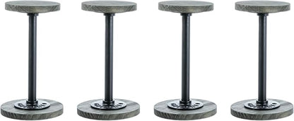MyGift 4 Pcs Tabletop Hat Rack Stand, Freestanding Cowboy Hat Holder Organizer, Baseball Cap Storage, Wig Helmet Display, Vintage Weathered Gray Wood and Industrial Matte Black Metal Pipe