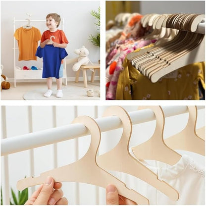 20 Pack Wooden Kids Hangers 9Inch Childrens Clothes Hangers Cute Non Slip Wood Baby Toddler Hangers DIY Wooden Baby Hangers for Closet, for Baby Toddler Kids Clothes & Pants (No Ears)