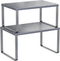 Simple Trending Cabinet Organizer Shelf, Set of 2 Kitchen Counter Shelves, Kitchen Storage, Stackable, Expandable, Metal Spice Rack for Cupboard, Bathroom, Desk, Pantry, Silver