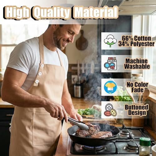 TOSHE Kitchen Apron for Women & Men Waterdrop Resistant, Adjustable Button - Image 3