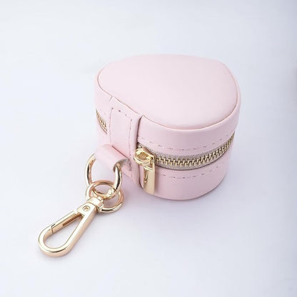 Heart Shape Ring Holder Keychain, Mini Travel Jewelry Case for Wedding Ring, Sports & Vacation, Portable Zipper Clutch Organizer for Earrings Necklace, Premium Gift for Women Girls (Pink)