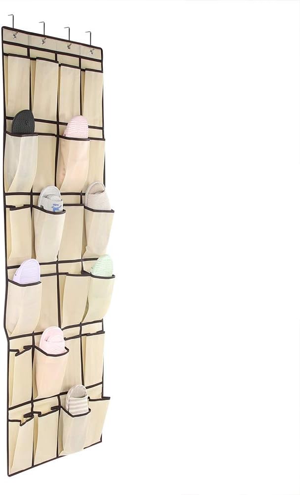 24 Pockets Hanging Shoe Organizer, Over The Door Shoe Organizer Hanging Shoes Storage Bag Door Shoe Rack Organizer for Men Women