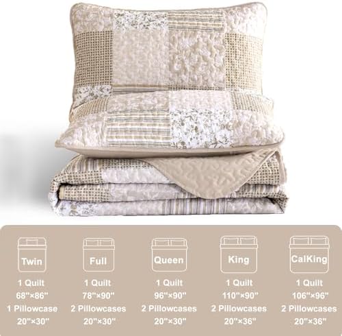 Mybedsoul Beige Boho Quilt King Size, Patchwork Floral Bedding Set - Image 5