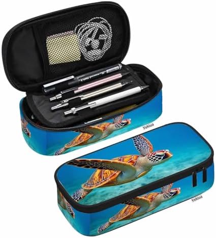 Yekiua Sea Turtle Pen Bag Big Green Sea Wildlife Tropical Coral Reef Blue Water Aquatic Large Pencil Case Big Capacity Pencil Pouch Pencil Holder by Yekiua
