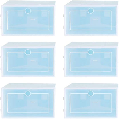 Cabilock 6pcs Stackable Transparent Shoe Storage Boxes Thick Plastic Containers for Organizing Sneakers High Heels and Boots for Closets and Entryways