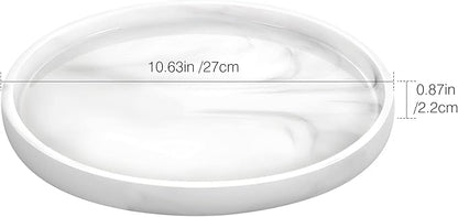 Emibele Vanity Tray, Resin Round Tray Decorative Storage Organizer for Bathroom Toilet Tank Bedroom Kitchen Countertop, Jewelry Storage Dresser Tray for Candle, Lotion Bottle, Cosmetics, Marble White
