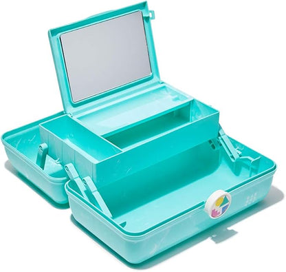 Caboodles On-The-Go Girl Makeup Box, Turquoise on Marble, Hard Plastic Makeup Organizer Box, Built-In Mirror, Secure Latch for Safe Travel, Spacious Storage for Large Items