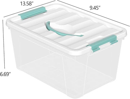 Xyskin 14 Quart Clear Storage Bins with Lid and Green Handle, Storage Latch Box/Bin Organizing Container