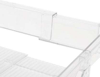 TOPINCN Adjustable Width Rolling Soda Can Organizer, 2 Layer Expandable Automatic Rolling Beverage Dispenser Beer Can Holder for Refrigerator Pantry Freezer, (Clear)