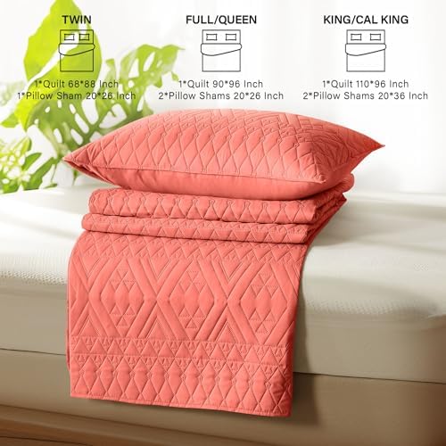 akkialla Full/Queen Size Quilt Bedding Set,Coral Lightweight Microfiber Soft Bedspread,Modern Style Geoetric Pattern Coverlet Set for All Seasons,3 Piece(1 Quilt,2 Pillow Shams) - Image 7