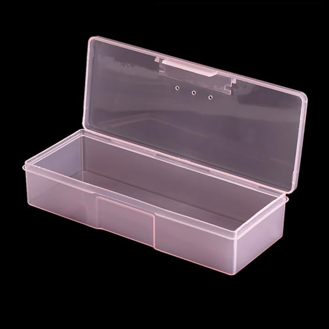 GSHLLO 2 Pcs Clear Nail Art Storage Box Manicure Tool Organizer Case Small Plastic Pedicure Box Rectangle Stackable Containers Nail Implement Supplies Cases Makeup Display Cases with Hinged Lids Pink