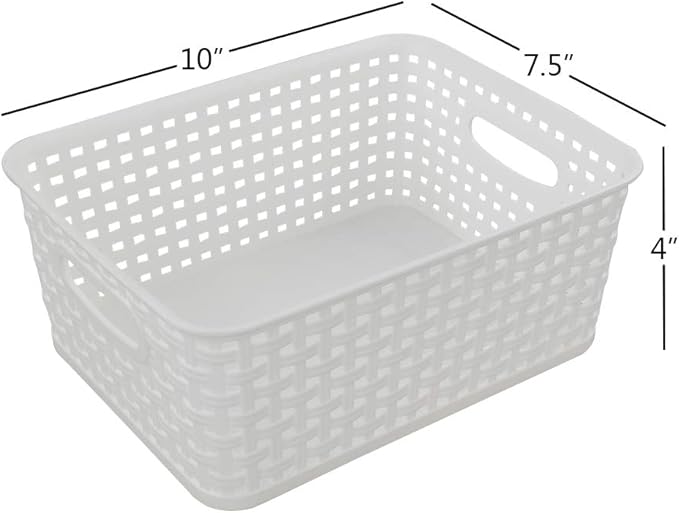 Plastic Weave Storage Basket Bin, 10" x 7.5" x 4", 6 Pack