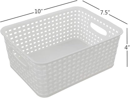 Plastic Weave Storage Basket Bin, 10" x 7.5" x 4", 6 Pack