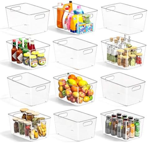 12 Pack Clear Storage Bins, Pantry Organizer Bins with Handle, XL by MSHOMELYDIRECT