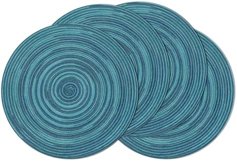 SHACOS 15 inch Round Placemats Set of 4 Variegated Multicolor Place Mats Cotton Polyester Braided Non Slip Washable Heat Resistant Table Mats for Home Wedding Dinner Party Table Decor, Rainbow Teal by SHACOS