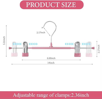 Pants Hangers with Clips 10 Pack Adjustable Skirt Hangers for Women Non-Slip Trousers Hanger for Jeans Clothes Hangers for Pants Heavy Duty Space Saving Shorts Hangers,Pink,14Inch