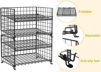 2-Pack Stackable Rack Organizer, Storage for Kitchen Pantry Cabinet, Holders for Food, Multifunctional Dispenser for Snacks Soda