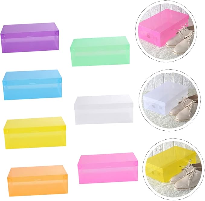 Homoyoyo 7pcs Stackable Transparent Shoe Storage Boxes Foldable Multi-color Design Pp Material for Organized Shoe Storage Home Closet Dorm