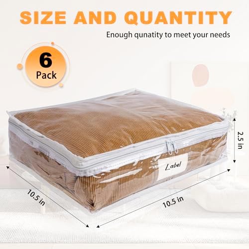Clear Zippered Plastic Clothes Storage Bags, 6 Pack, White - Image 2