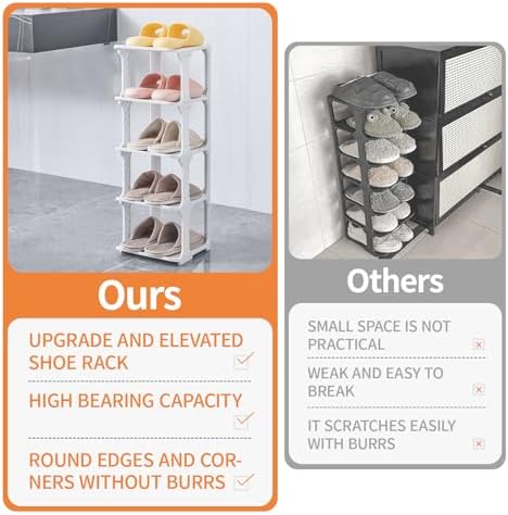 5 Tiers Vertical Shoe Rack, Narrow Free Standing Shoe Storage Organizer for Entryway and Small Closet, Stackable Shoe Holder Shelf Stability DIY, Grey - Image 4