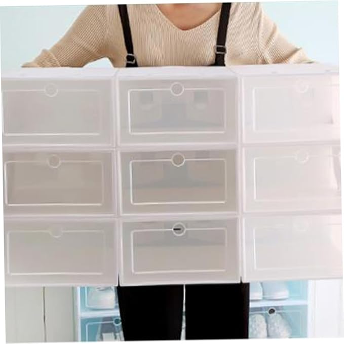 12pcs Stackable Thickened Plastic Shoes Storage Boxes with Lids Large Size White Shoe Organizer Containers for Closet and Home Storage