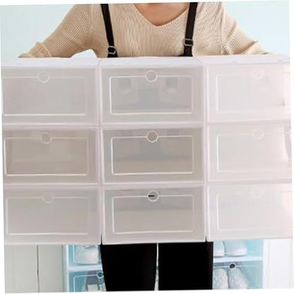 12pcs Stackable Thickened Plastic Shoes Storage Boxes with Lids Large Size White Shoe Organizer Containers for Closet and Home Storage