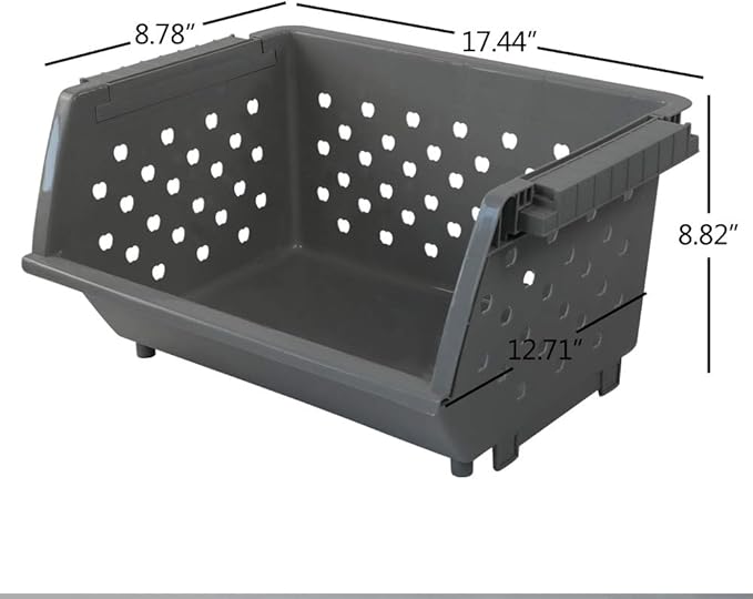 Begale 3-Pack Gray Plastic Stackable Detachable Storage Bin, Organizer Stacking Basket