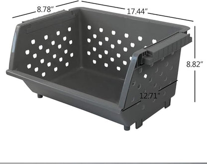 Begale 3-Pack Gray Plastic Stackable Detachable Storage Bin, Organizer Stacking Basket