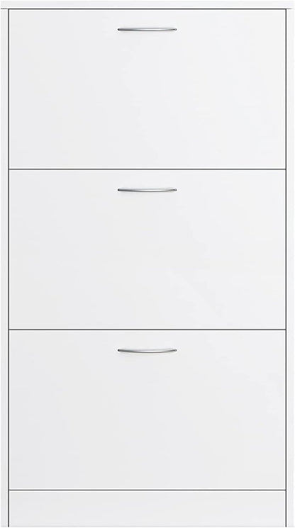 White Free Standing Shoe Cabinet, Entryway Narrow 3-Tier Shoe Storage Organizer with Flip Drawers