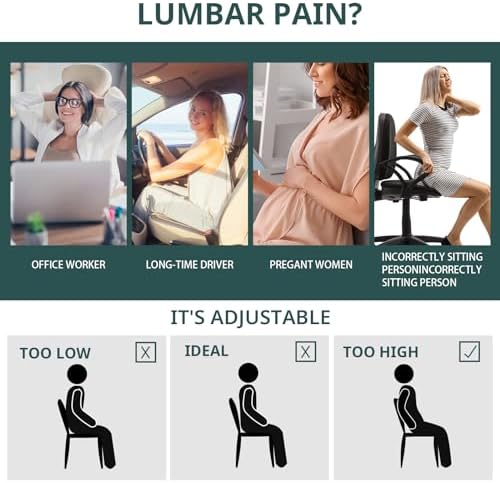 HOMBYS Lumbar Support Pillow for Office Chair-Seat Cushion for Back Support, Improved Sitting Posture and Upper/Lower Back Pain Relief for Desk Chairs, Car Seats and Airplanes(Black, 16"x12"x3") - Image 5