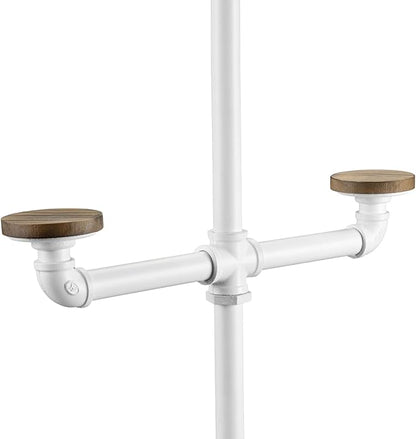 MyGift Hat Organizer Rack, Freestanding Baseball Cap Holder Display, Cowboy Hat Tree Entryway, Decorative Pipework Stand with 10 Hooks, Industrial White Metal, Round Rustic Burnt Wood