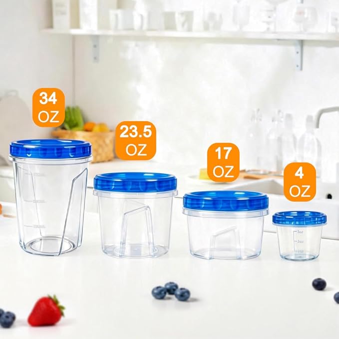 12 Pack 23.5 oz Reusable Freezer Storage Containers with Twist Top Lids Airtight, Leakproof Plastic Soup Freezer Container, Food Storage Containers for Meal Prep Leftover Fruit Microwave Freezer Safe