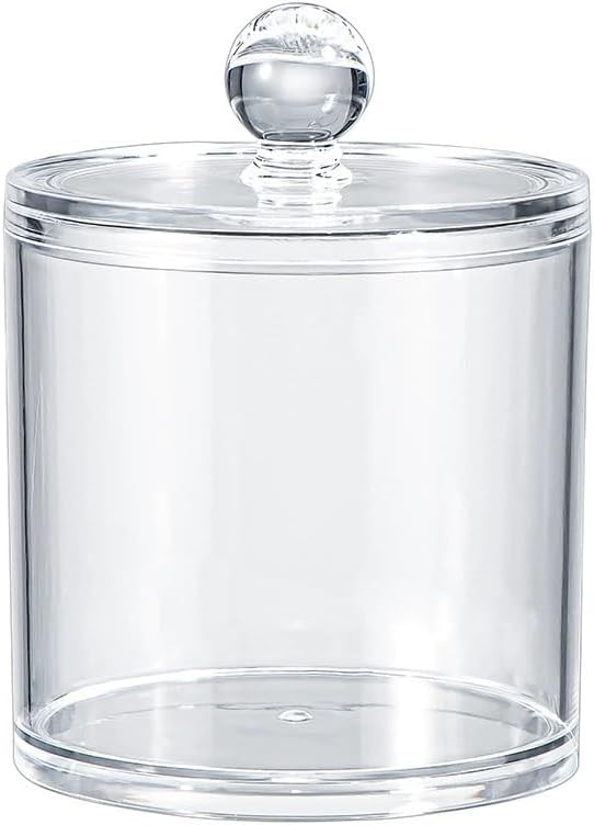 Acrylic Makeup Organizer Cosmetic Storage Display Case Makeup Brush Cotton Ball Pads Swab Q-tip Holder Lipstick Dispenser Canister Bathroom Container (3.7x3.7x3.9in, 1 Box, Clear)