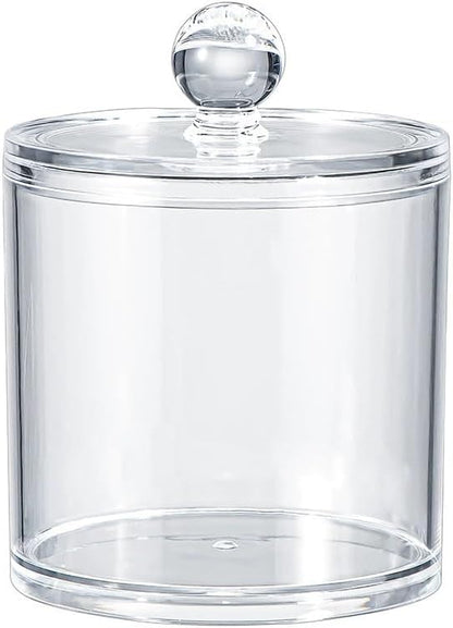 Acrylic Makeup Organizer Cosmetic Storage Display Case Makeup Brush Cotton Ball Pads Swab Q-tip Holder Lipstick Dispenser Canister Bathroom Container (3.7x3.7x3.9in, 1 Box, Clear)