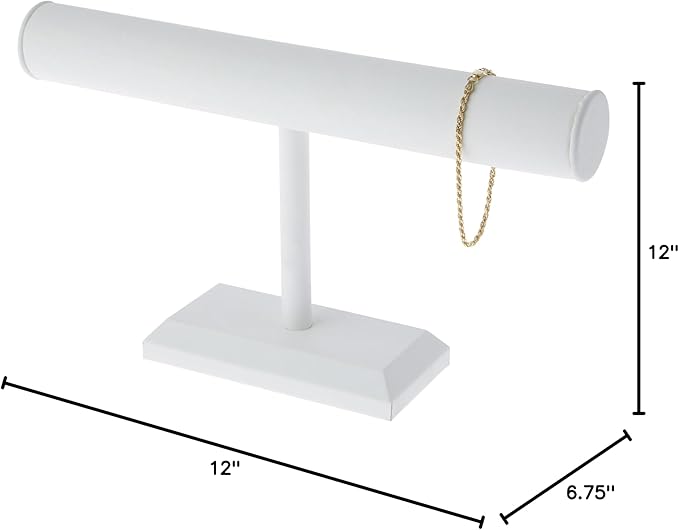 Plymor White Faux Leather T-Bar Bracelet Display Stand, 12" W x 6.75" H (Pack of 12)